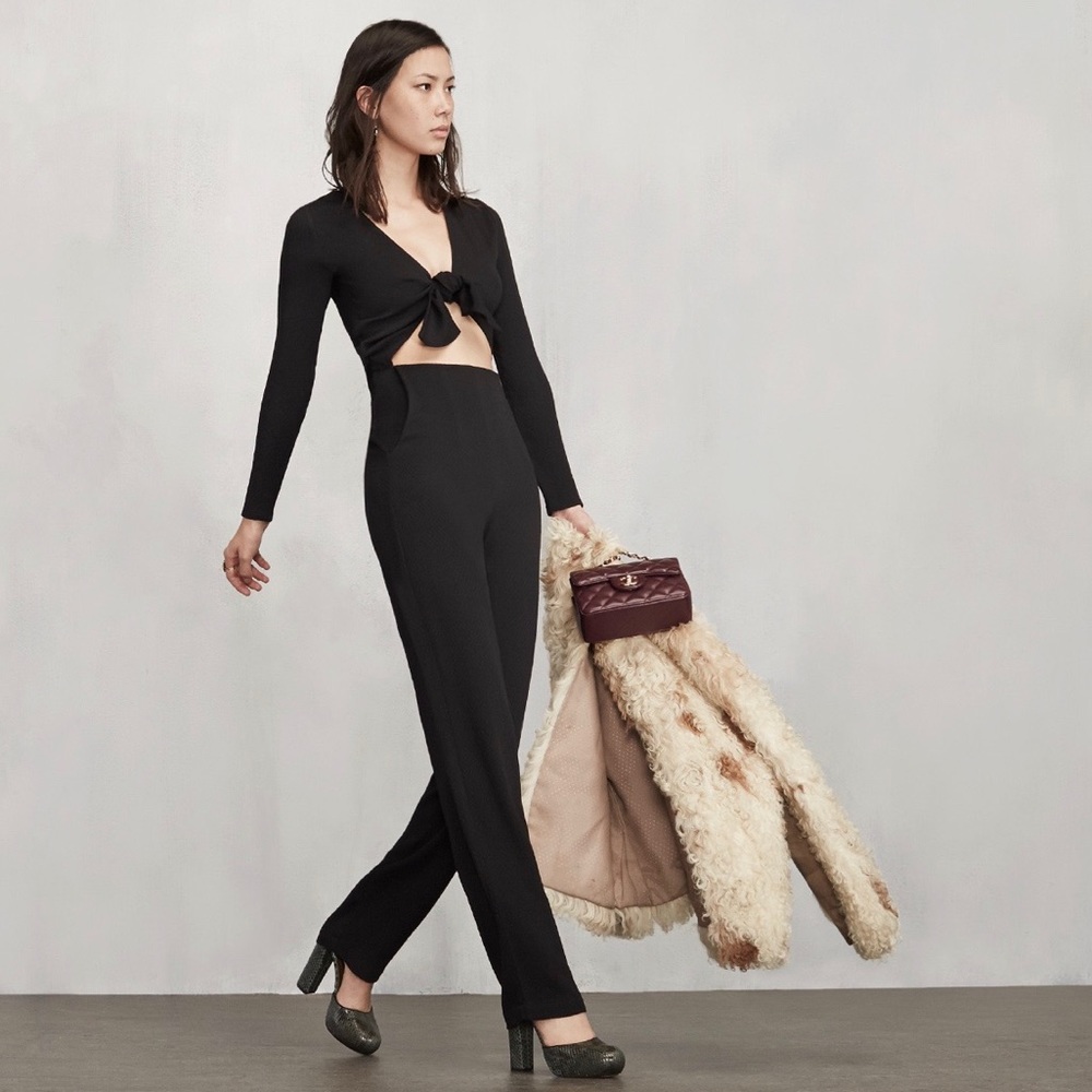 Reformation Ferris Tie-Front Long Sleeve Jumpsuit